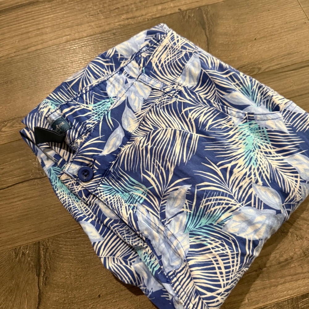 Caribbean Joe Blue Tropical Palm Print Capri Pants Womens 16 Cropped Resort wear
